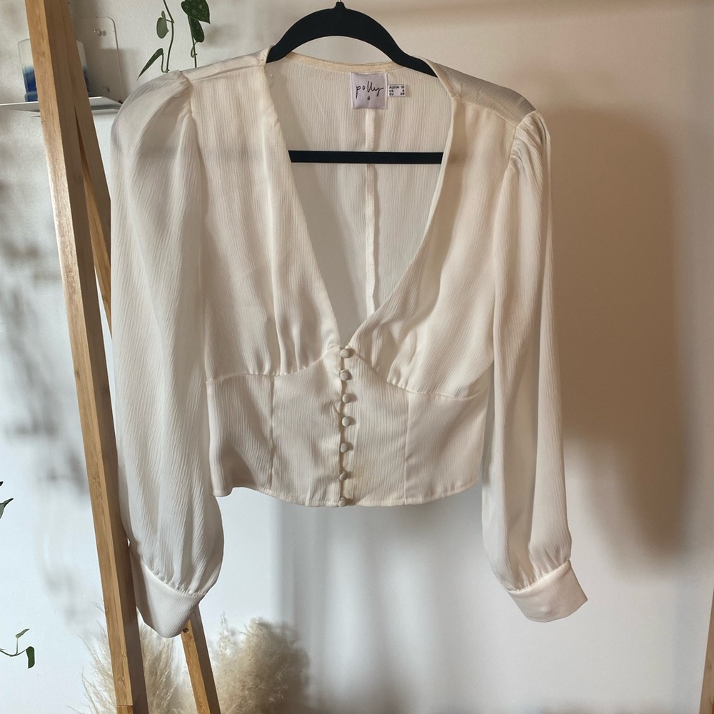 White button up crop top blouse